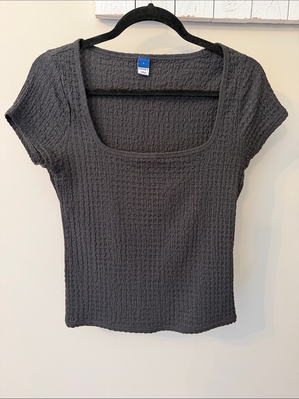 Old Navy Black Ribbed Square Neck Short Sleeve Top